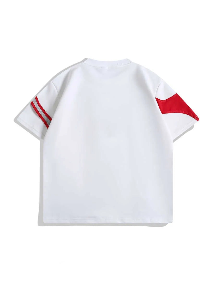 Men's loose fit T-shirt with double stitching on padded shoulders in black or white colours