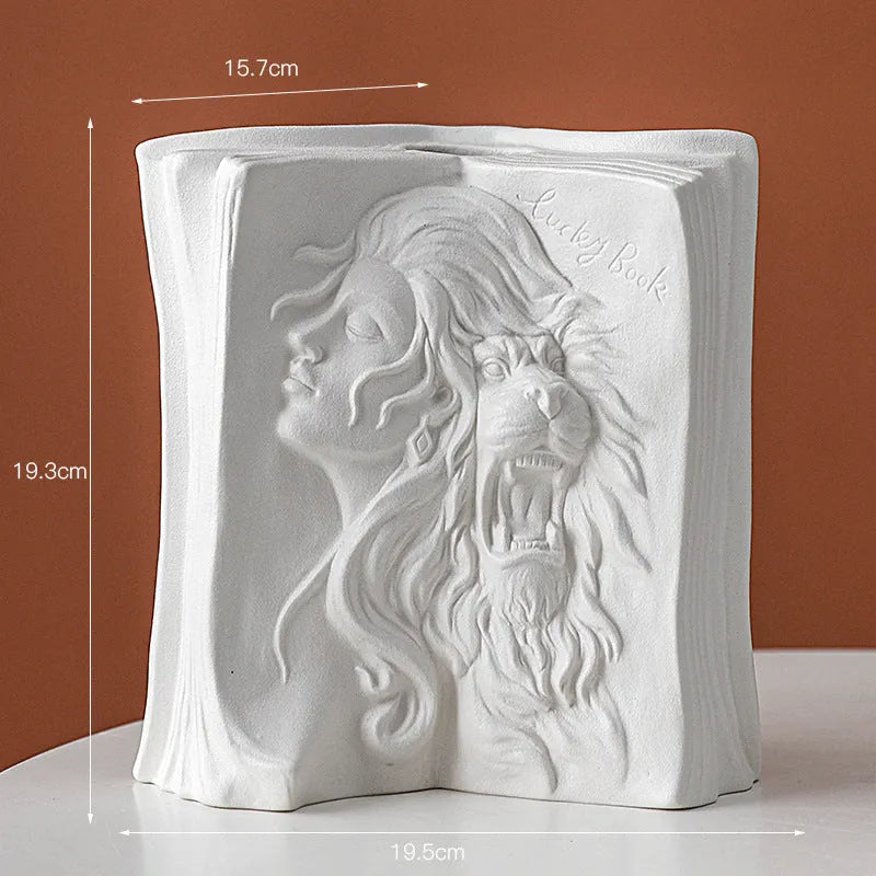 Ceramic book stand with glazed finish in decorative design for desktop storage
