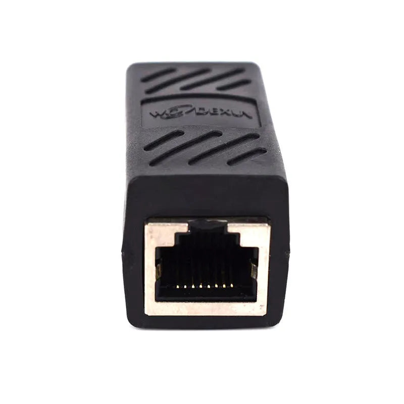 Black RJ45 network cable extender adapter for splicing Ethernet cables