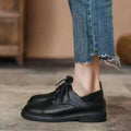 Slimming low heel British leather shoes women platform cross strap round toe professional shoes black