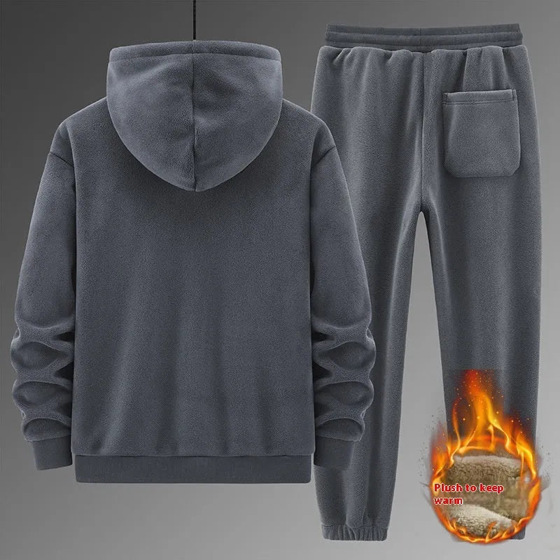 Grey hooded cashmere sweater and cotton trousers casual sports suit on hanger