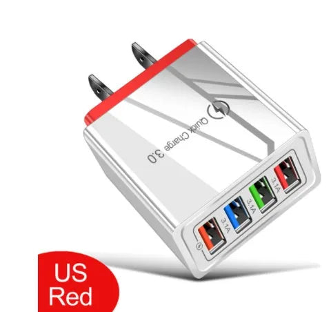Simple Luminous 4-port USB mobile phone charger with LED light and international plug options