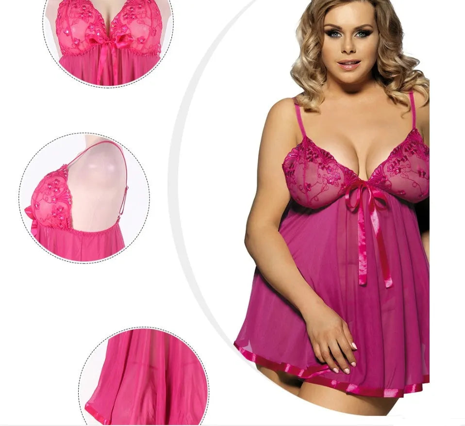 Plus size women's lingerie sleepdress with lace detailing in purple colour