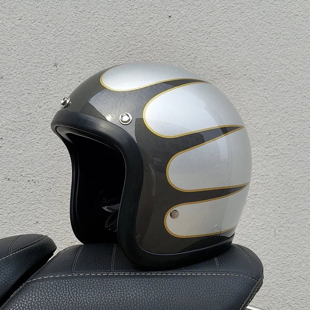FRP retro-style half motorcycle helmet shown in a cement grey colour variant.