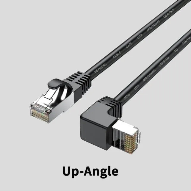 Right-angle Cat6 Ethernet cable with RJ45 connector in various colour options