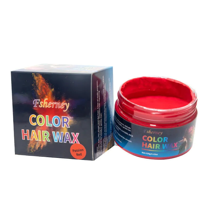 120g hair styling clay jar in one of nine colours: white, orange, red, yellow, blue, green, purple, rose red, or granny grey