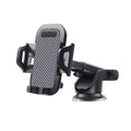 Black adjustable car phone holder for smartphones between 4 and 7 inches on a car dashboard