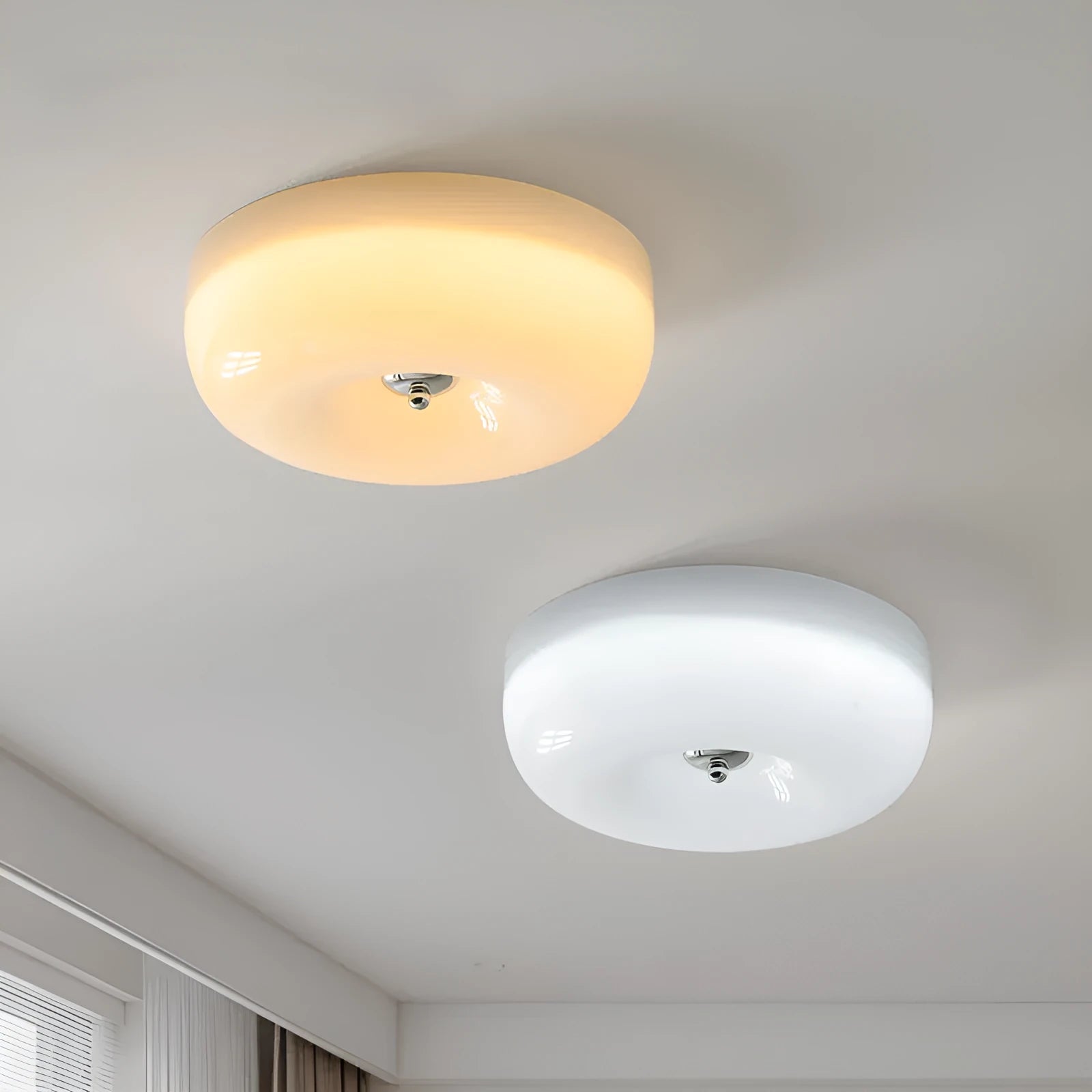 Cream coloured American style bedroom ceiling lamp with three light colour settings
