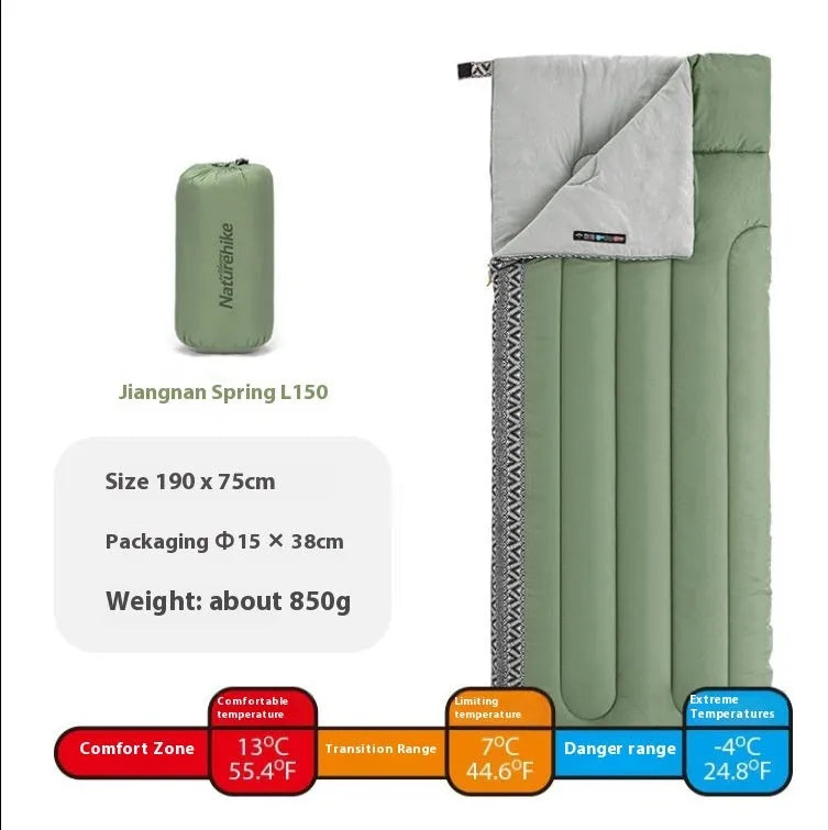 Four Seasons portable camping sleeping bag with storage bag in choice of three colours.