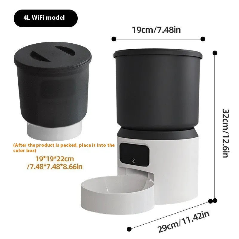 4L smart pet feeder with digital display, food hopper, and stainless steel bowl