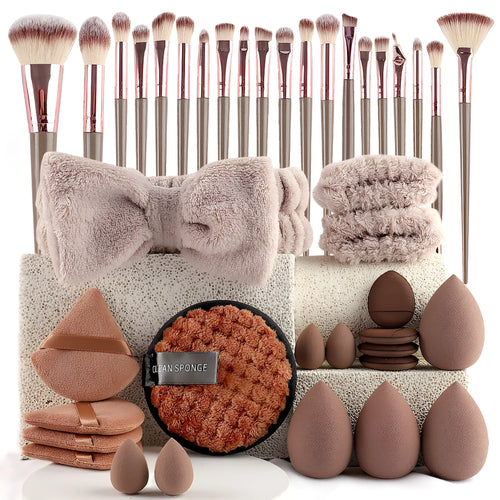 Hydrophilic non-latex beauty tools combination set with multiple cosmetic applicators for face washing and makeup