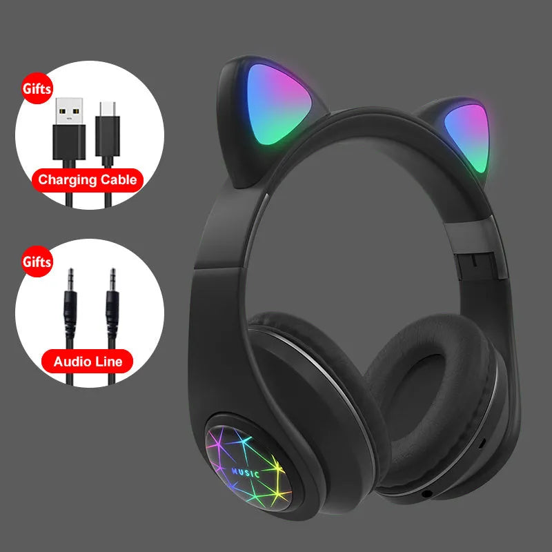 Cat ear styled wireless Bluetooth sports headset in various colours on display