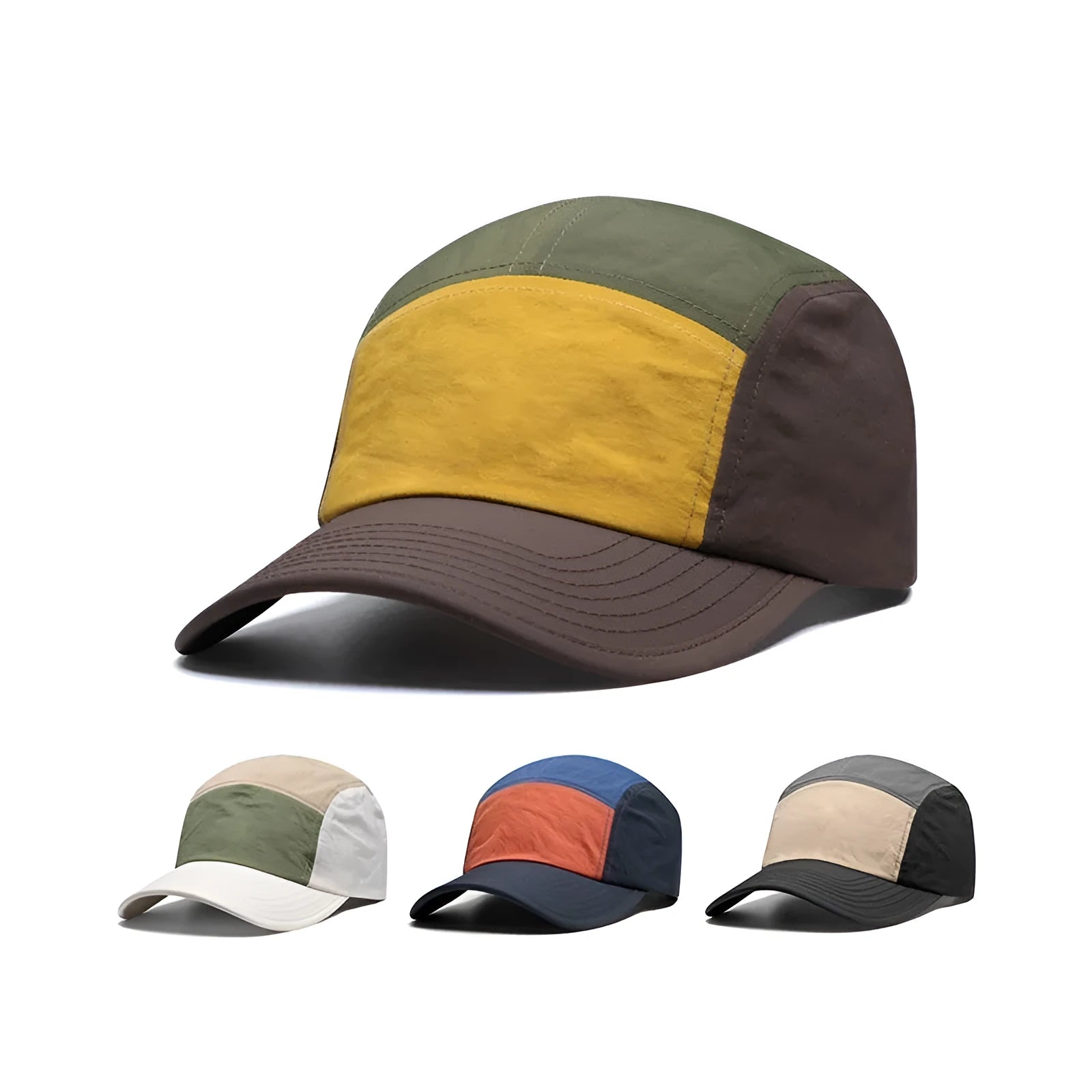 Men's quick-drying baseball cap with curved brim in khaki, army green, orange, or yellow colour options