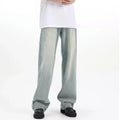 Blue men's loose retro casual trousers made from high-elasticity rabbit fur fabric.