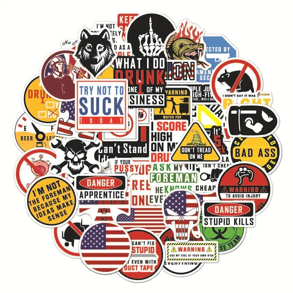 Waterproof warning stickers pack for helmets and outdoor equipment