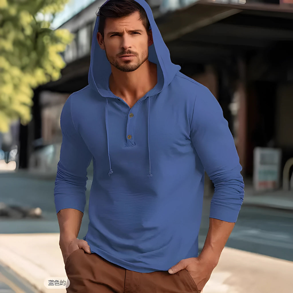 Cotton pullover hoodie in dark blue colour with European and American sizing