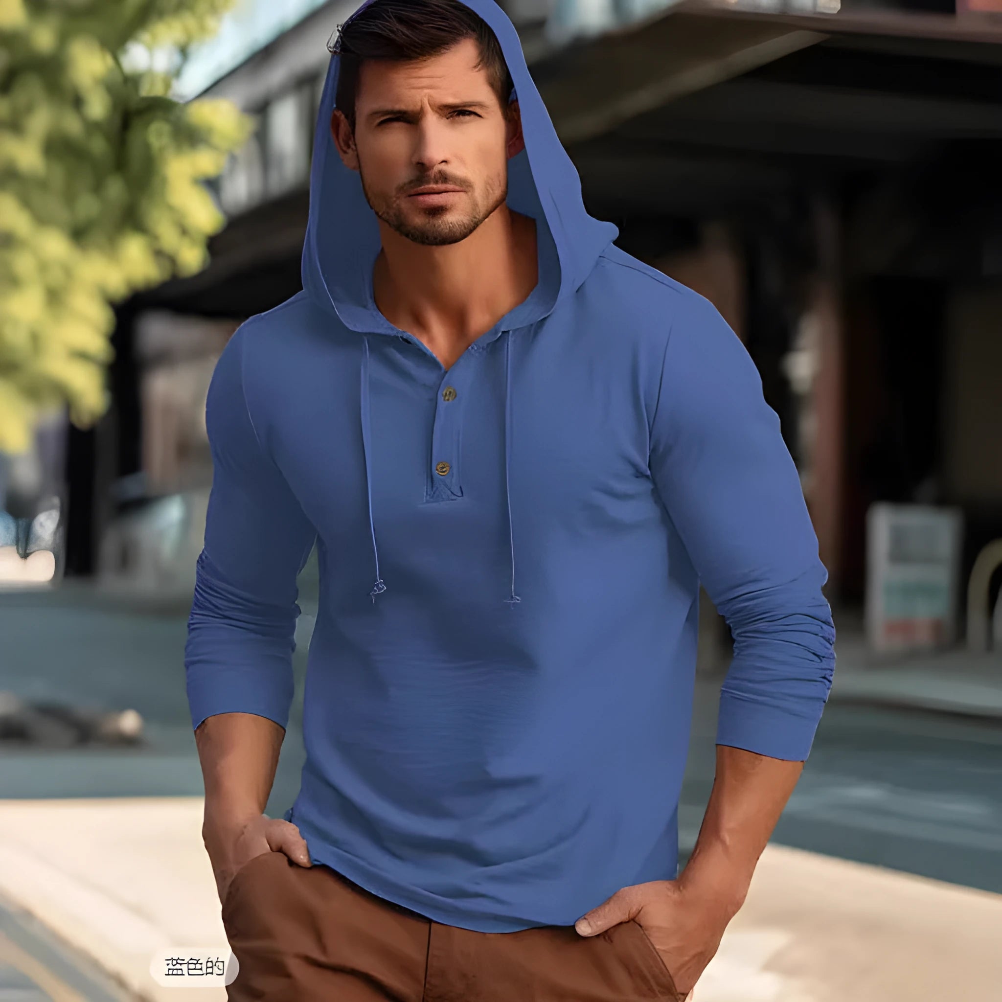 Cotton pullover hoodie in dark blue colour with European and American sizing