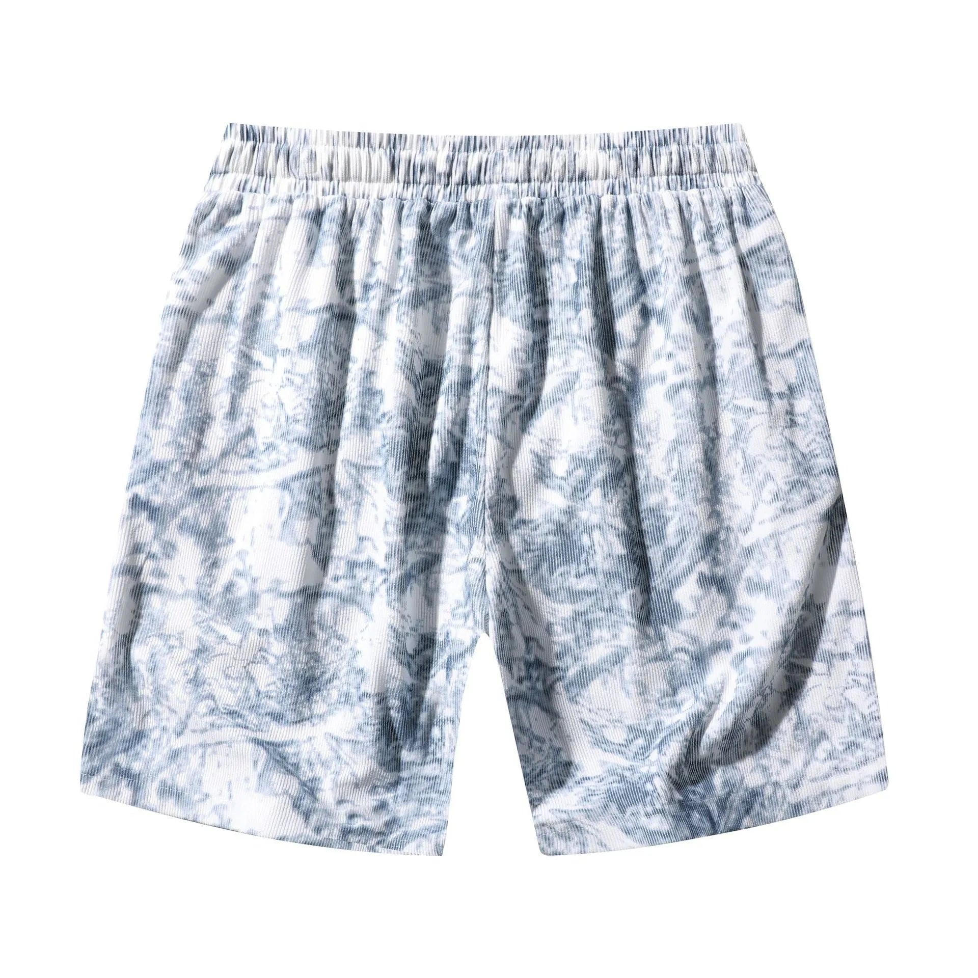 Men's camouflage patterned corduroy athletic shorts with straight leg and elastic waistband