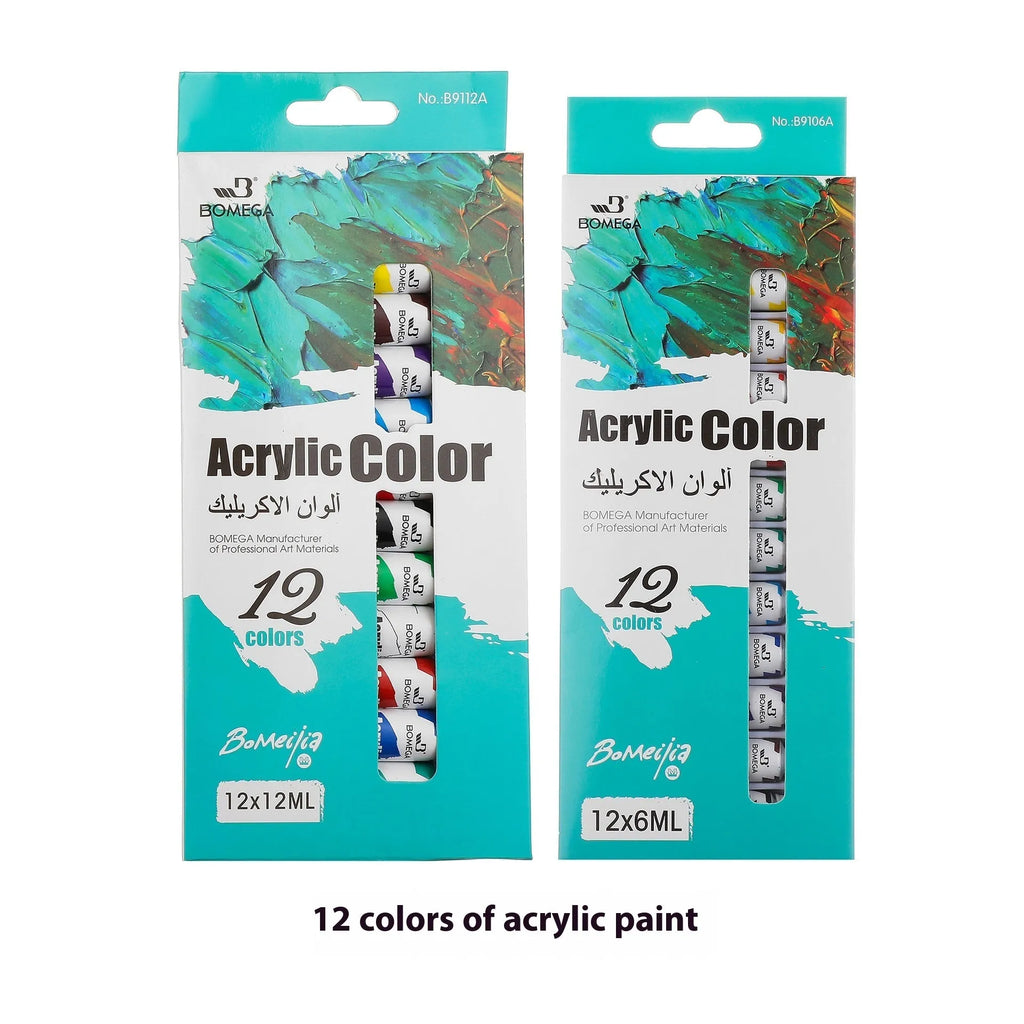 Professional 12-colour artist paint set with tubes for acrylic, oil, gouache, and watercolour techniques