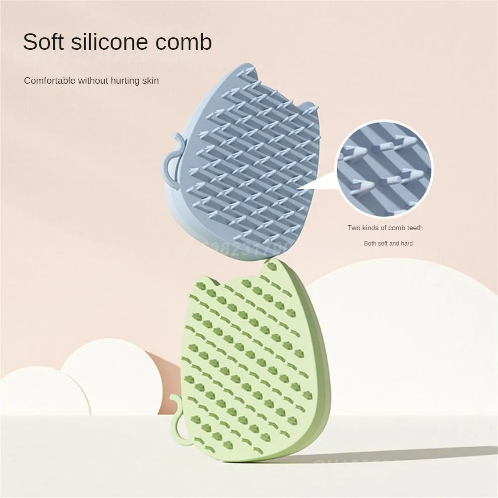 Brown silicone pet grooming comb with dual bristle types for cats and dogs