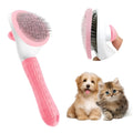 Blue cat grooming brush with a release button and fine wire bristles for removing loose pet hair.