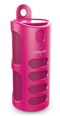 Compact portable Bluetooth speaker in black, blue, or red, showing dimensions of 72mm by 72mm by 170mm.