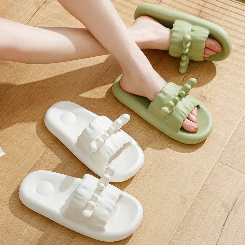 Women's deer horn pattern EVA flip flop slippers with hollow-out design in light yellow colour
