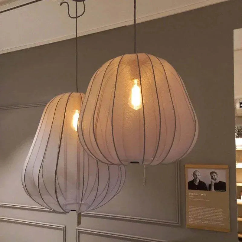 Japanese-style net pumpkin ceiling lamp with branch design in white or grey blue options