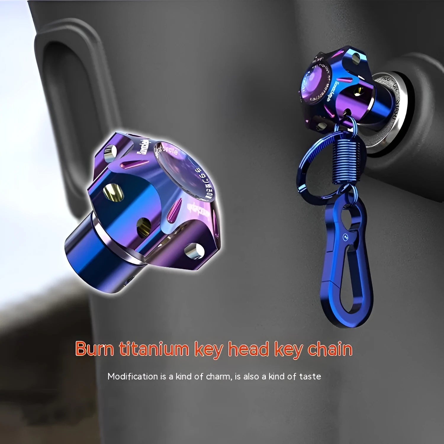 T6 aluminium motorcycle key head cover in hexagonal, pentagram, and plum blossom designs.
