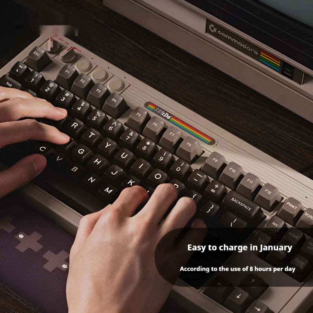 Retro mechanical gaming keyboard with wireless Bluetooth connectivity and rocker control on ABS plastic housing