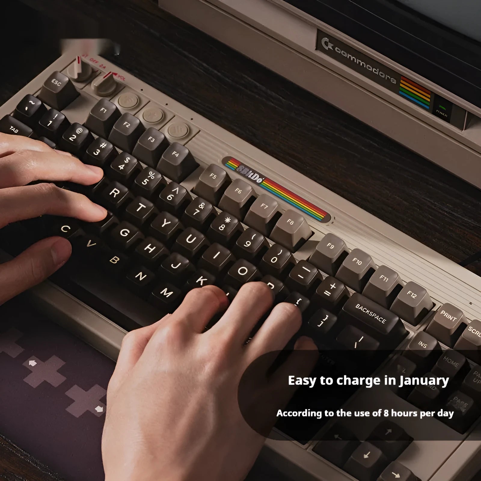 Retro mechanical gaming keyboard with wireless Bluetooth connectivity and rocker control on ABS plastic housing