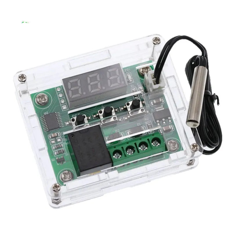 W1209 digital thermostat with acrylic shell and blue light display for temperature regulation