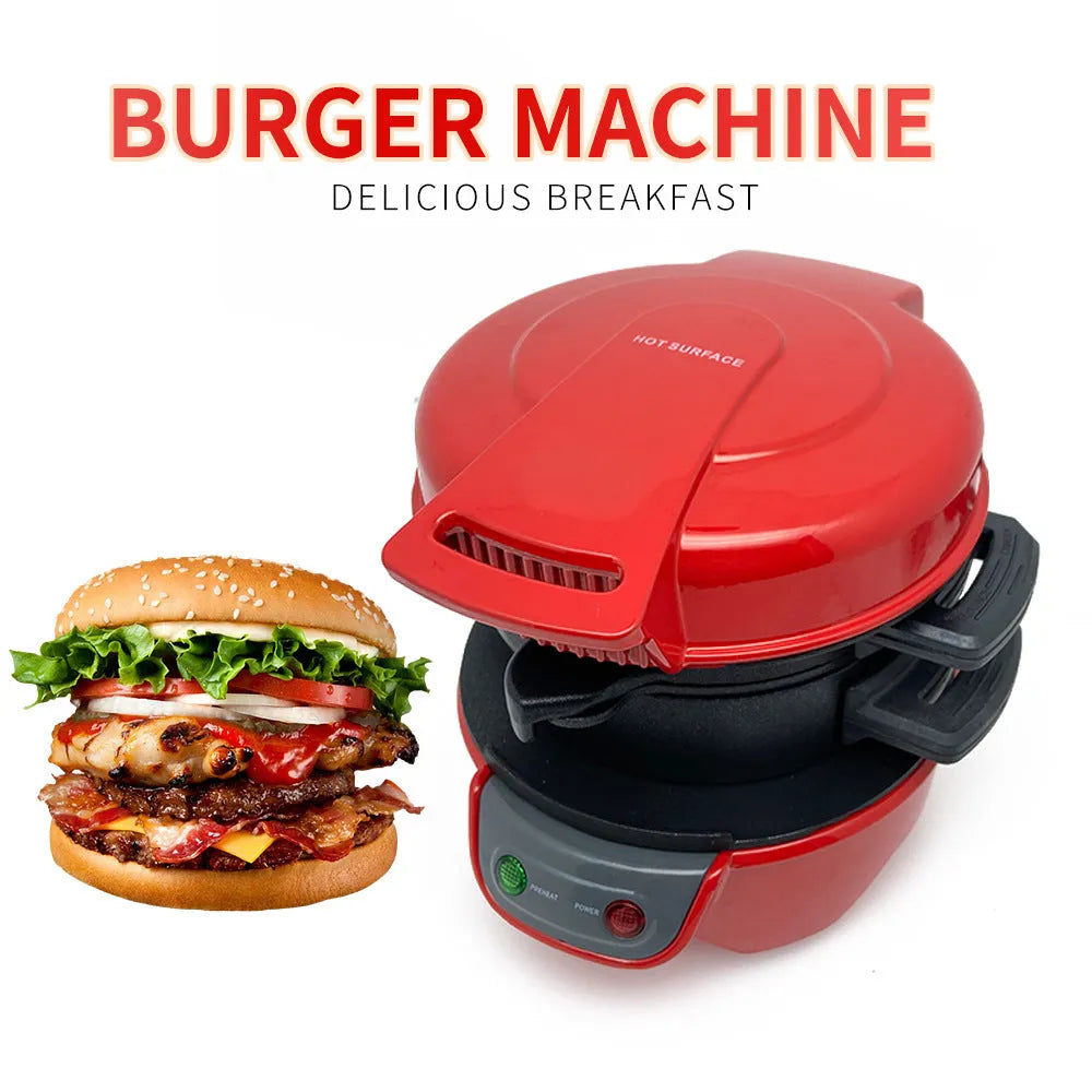 Breakfast sandwich maker with egg cooker ring in red orange or grey with two baking trays