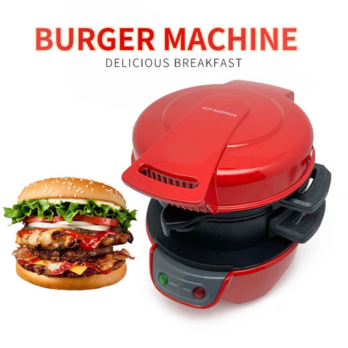 Breakfast sandwich maker with egg cooker ring in red orange or grey with two baking trays