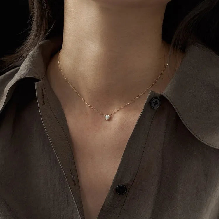 S925 sterling silver necklace with 14K gold plated geometric jelly opal pendant