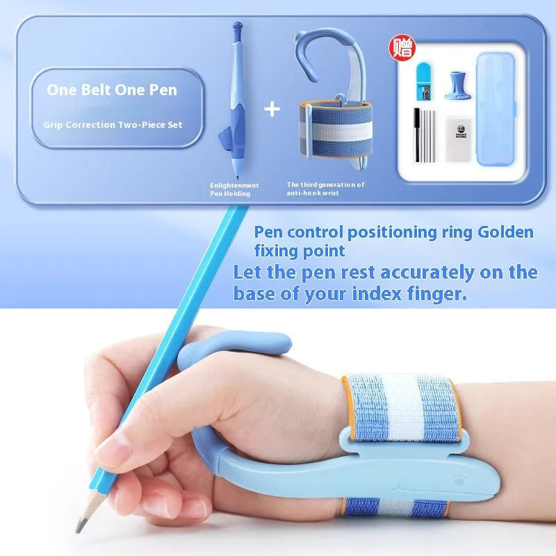 Blue anti-hook pen control corrector wrist brace with ABS nylon construction
