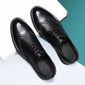 Men's black and brown brogue formal shoes with PU leather upper for business wear.
