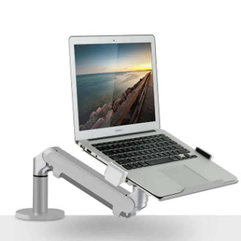Aluminium computer stand with air pressure arm bracket in black or silver colour