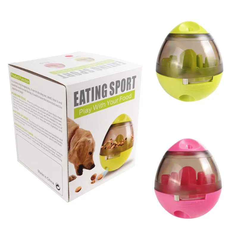 Green pet food feeder dispenser treat ball with tumbler design, 100x117mm, for dogs and cats