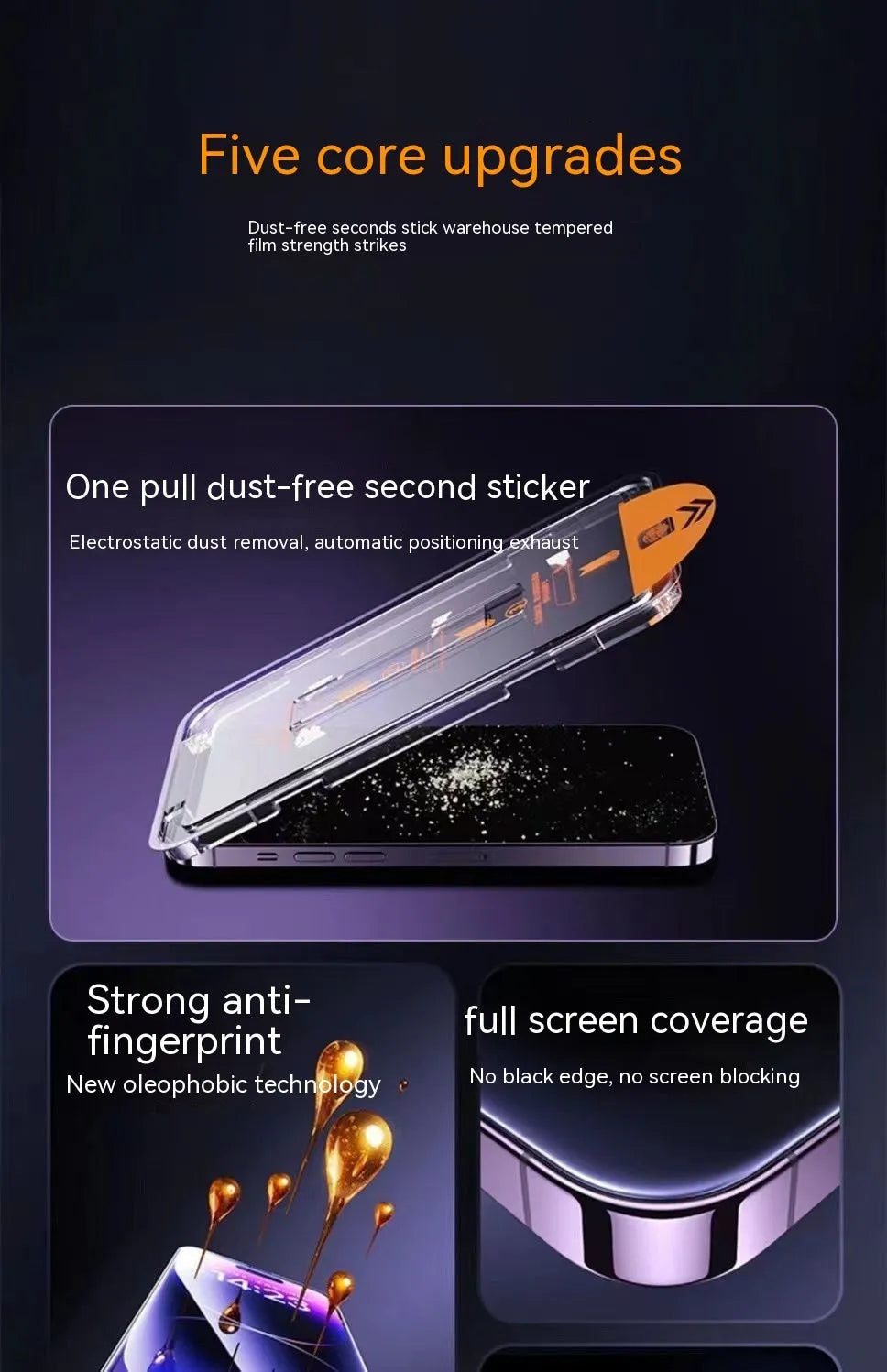 Tempered glass iPhone screen protector with dust-free installation kit and frosted privacy finish