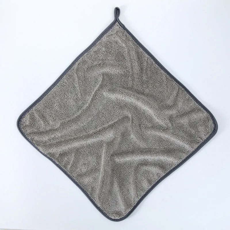 Twisted braid car cleaning towel in grey with textured surface for automotive glass washing and detailing
