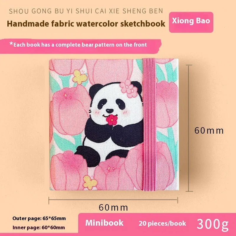 Feiluniao handmade fabric watercolour sketchbook with colourful themed cover, 185mm long.