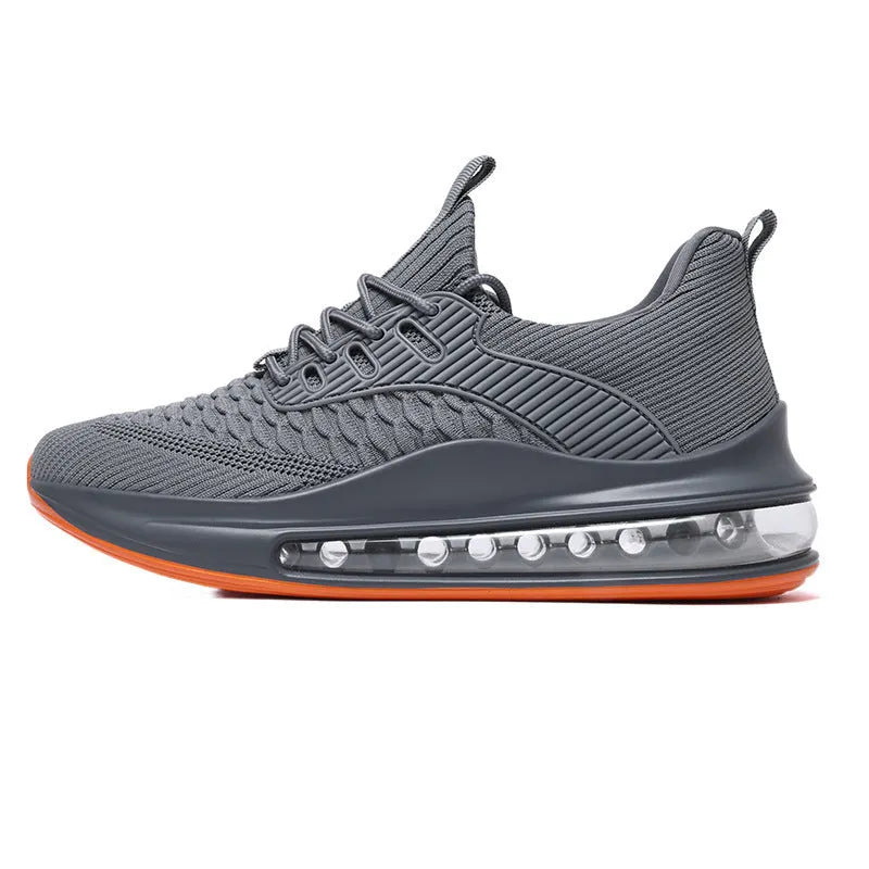 Men's black low-top mesh running sneakers with lace-up front and platform sole
