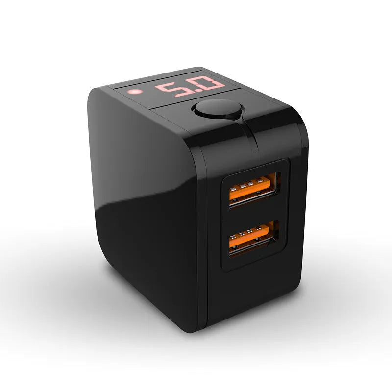 5V2.4A dual USB travel charger with digital display in black, white and red colour options
