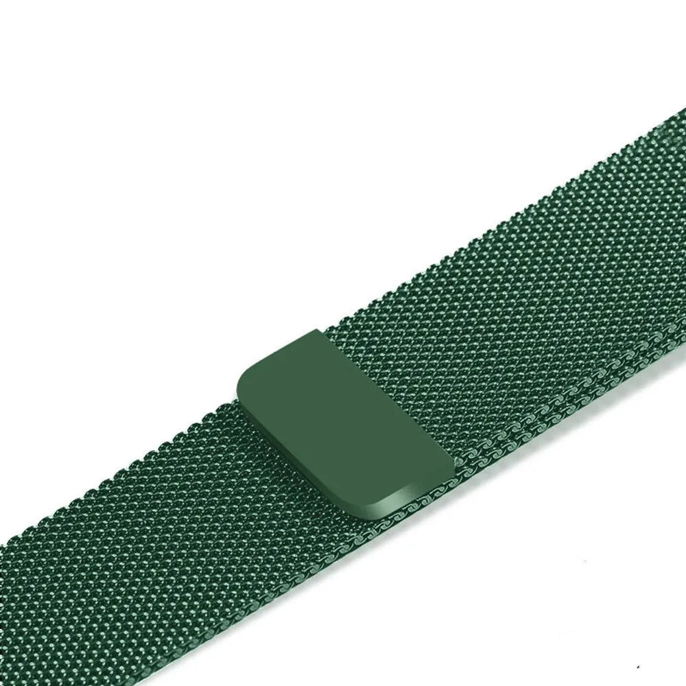 Stainless steel watch replacement strap in silver, shown next to black, gold, and rose gold options.