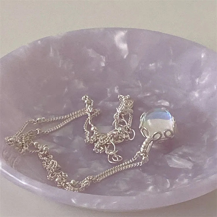 Silver 925 sterling silver necklace with geometric ornamental stone pendant on adjustable curb chain