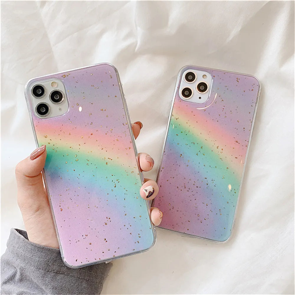 Rainbow gradient colour tpu phone case with stripes for iPhone models
