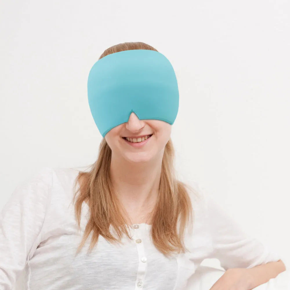 Black elastic cloth gel eye mask for headache relief with adjustable headband