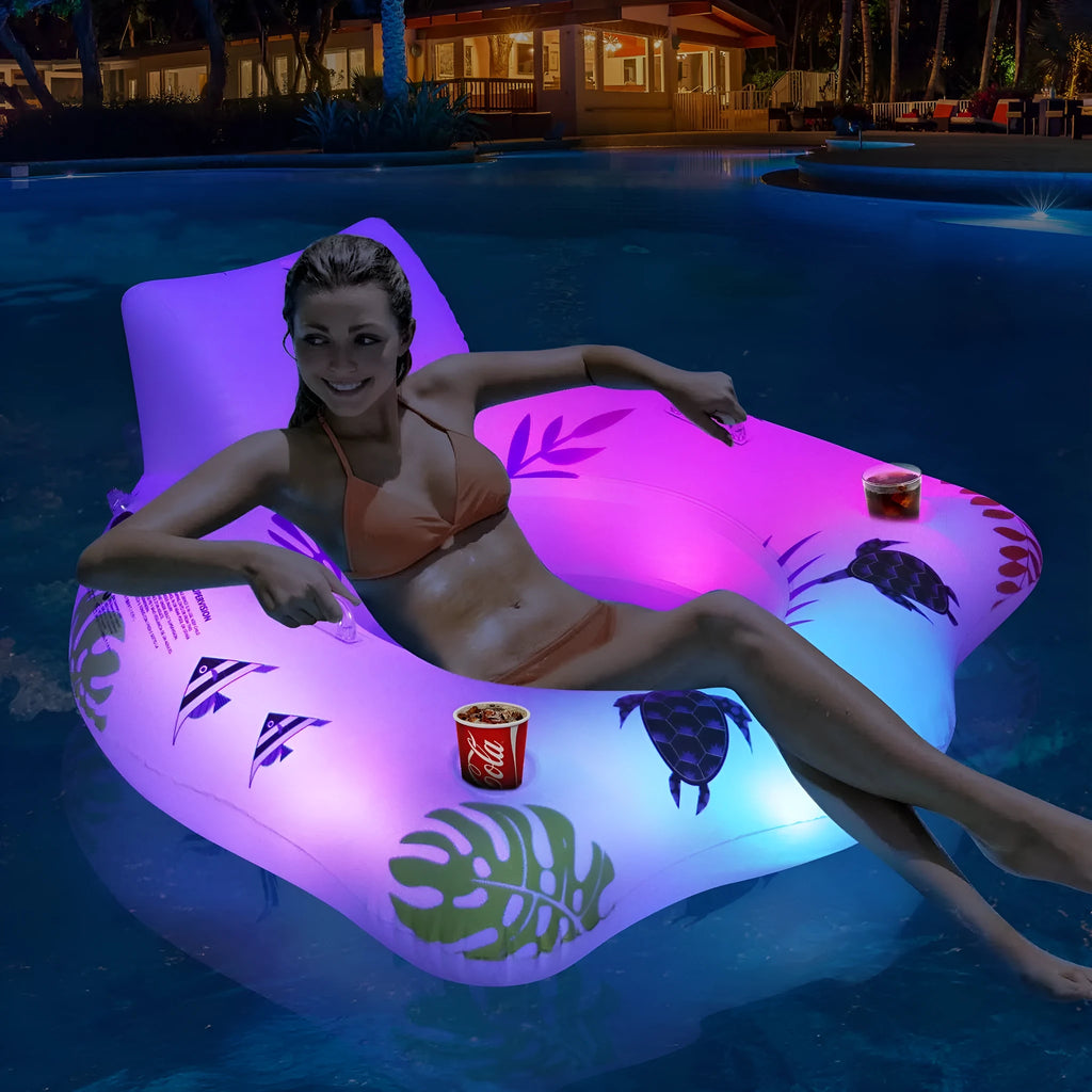 White luminous U-shaped inflatable seat float on water measuring 120x120cm