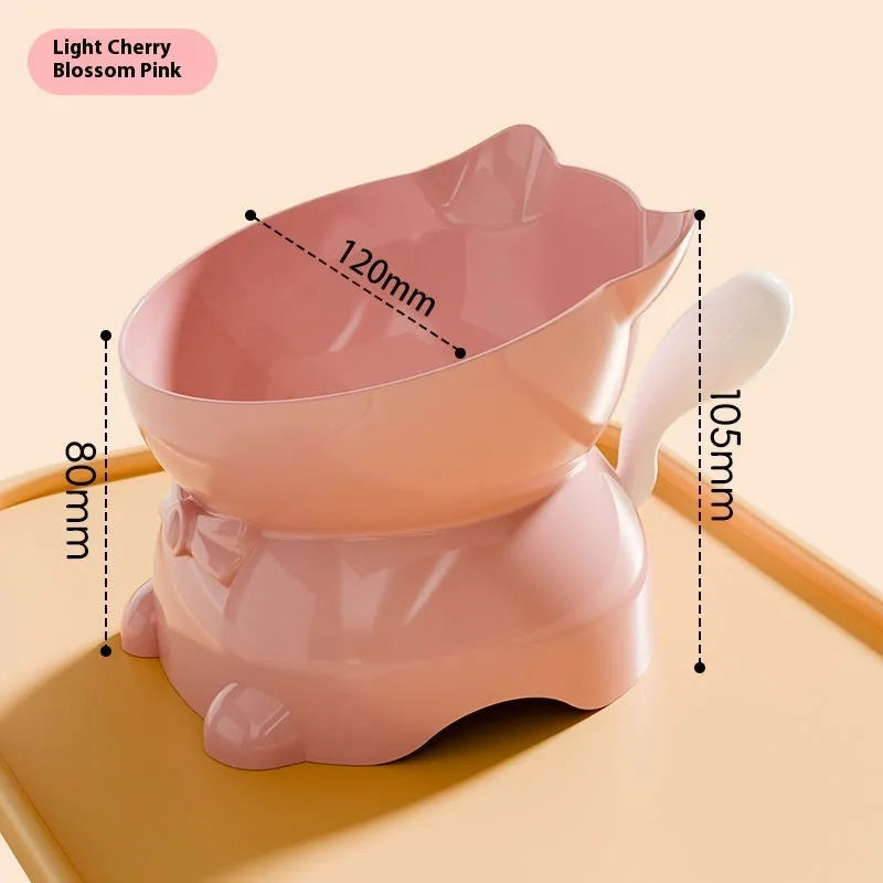 Stainless steel tilted anti-fall cat bowl in black, blue, pink, and yellow colour options.